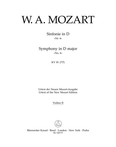 Symphony In D Major, K. 81 (73 I) / edited by Gerhard Allroggen.