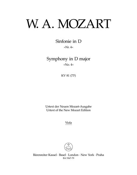 Symphony In D Major, K. 81 (73 I) / edited by Gerhard Allroggen.