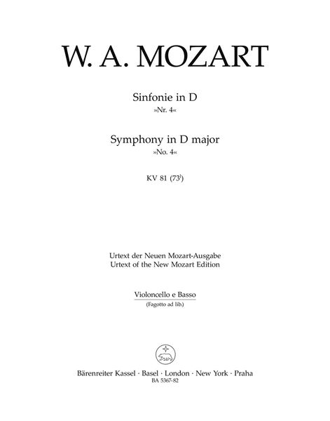 Symphony In D Major, K. 81 (73 I) / edited by Gerhard Allroggen.