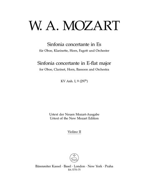 Sinfonia Concertante Eb Maj, K. Anh I,9 (297b) : For Oboe, Clarinet, Horn, Bassoon, Orch / Ed. Plath