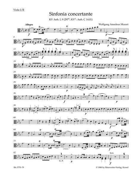 Sinfonia Concertante Eb Maj, K. Anh I,9 (297b) : For Oboe, Clarinet, Horn, Bassoon, Orch / Ed. Plath