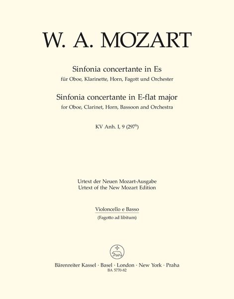 Sinfonia Concertante Eb Maj, K. Anh I,9 (297b) : For Oboe, Clarinet, Horn, Bassoon, Orch / Ed. Plath