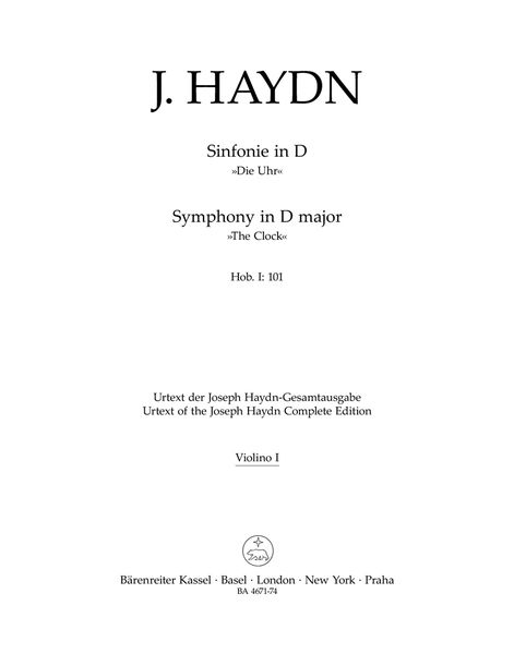 Symphony No. 8 In D Major, Hob. I:101 The Clock : For Orchestra / edited by Walter Horst.