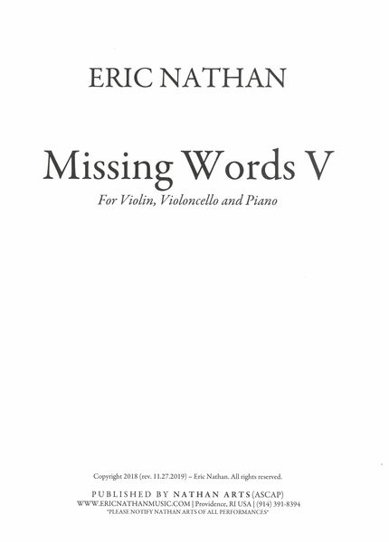 Missing Words V : For Violin, Violoncello and Piano.