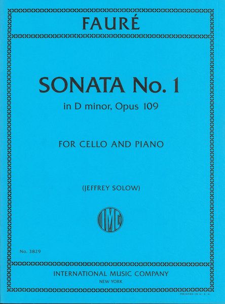 Sonata No. 1 In D Minor, Op. 109 : For Cello and Piano / edited by Jeffrey Solow.