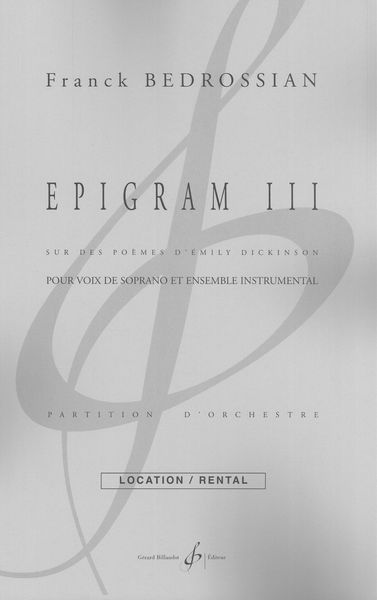 Epigram III : Pour Voix De Soprano et Ensemble Instrumental.