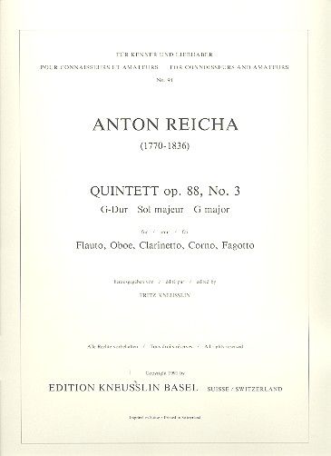 Quintet, Op. 88/3 In G-Dur : For Flute, Oboe, Clarinet, Horn & Bassoon.