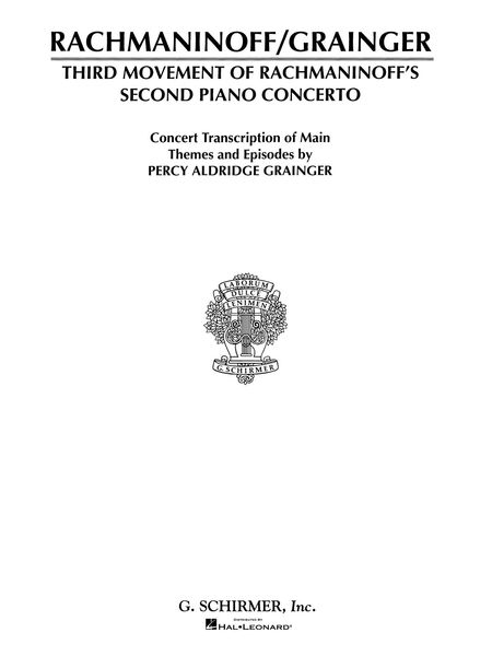 Concerto No. 2, 3rd Movement : For Piano Solo / arr. by Percy Grainger.