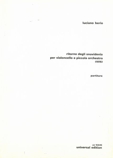 Ritorno Degli Snovidenia : Per Violoncello Solo E Piccola Orchestra (1976).