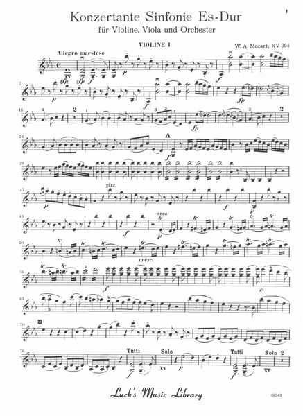 Sinfonia Concertante (K. 364) : For Violin, Viola, and Orchestra.