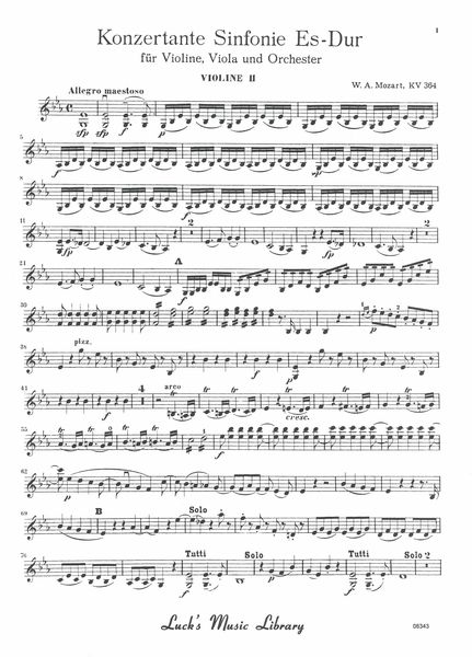 Sinfonia Concertante (K. 364) : For Violin, Viola, and Orchestra.