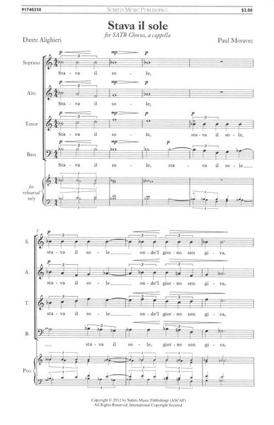 Stava Il Sole : For SATB Chorus A Cappella (2012).