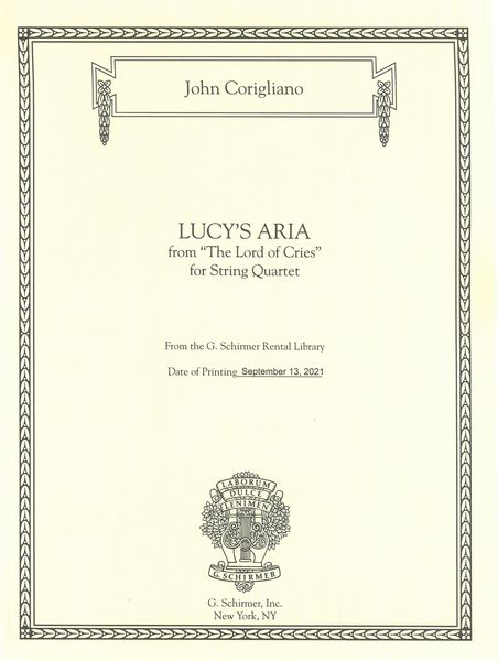 Lucy's Aria, From The Lord of Cries : For String Quartet.