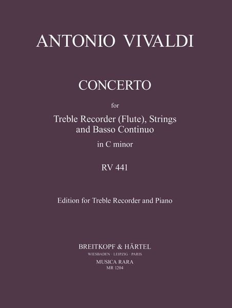 Concerto In C Major, RV 441 : reduction For Alto Recorder and Piano.