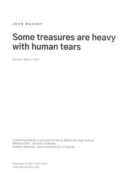 Some Treasures Are Heavy With Human Tears : For Concert Band (2021).
