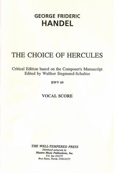 Choice Of Hercules [G/E] : An Oratorio.