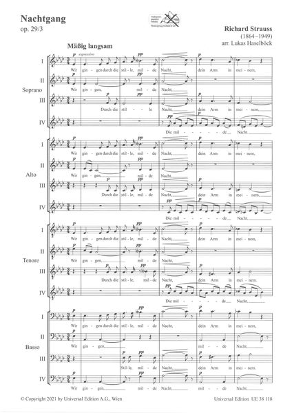 Nachtgang, Op. 29/3 : Für 16-Stimmig Gemischten Chor / arranged by Lukas Haselböck.