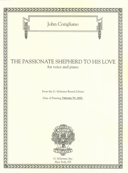 Passionate Shepherd To His Love : For Voice and Piano.