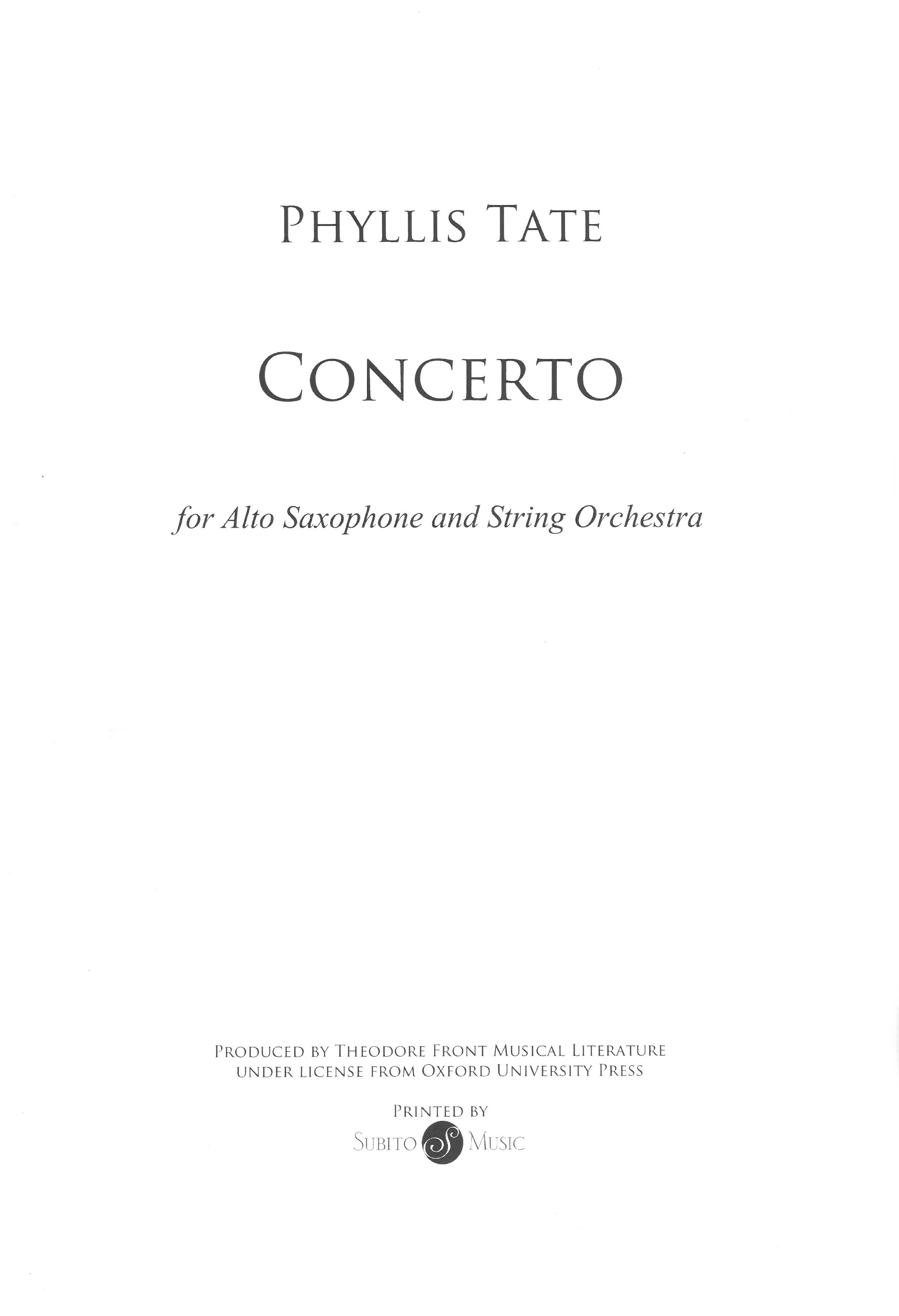 Concerto : For Alto Saxophone and String Orchestra.
