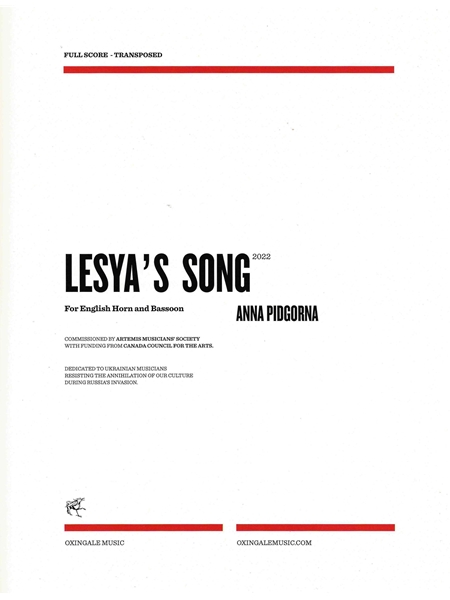 Lesya's Song : For English Horn and Bassoon (2022).