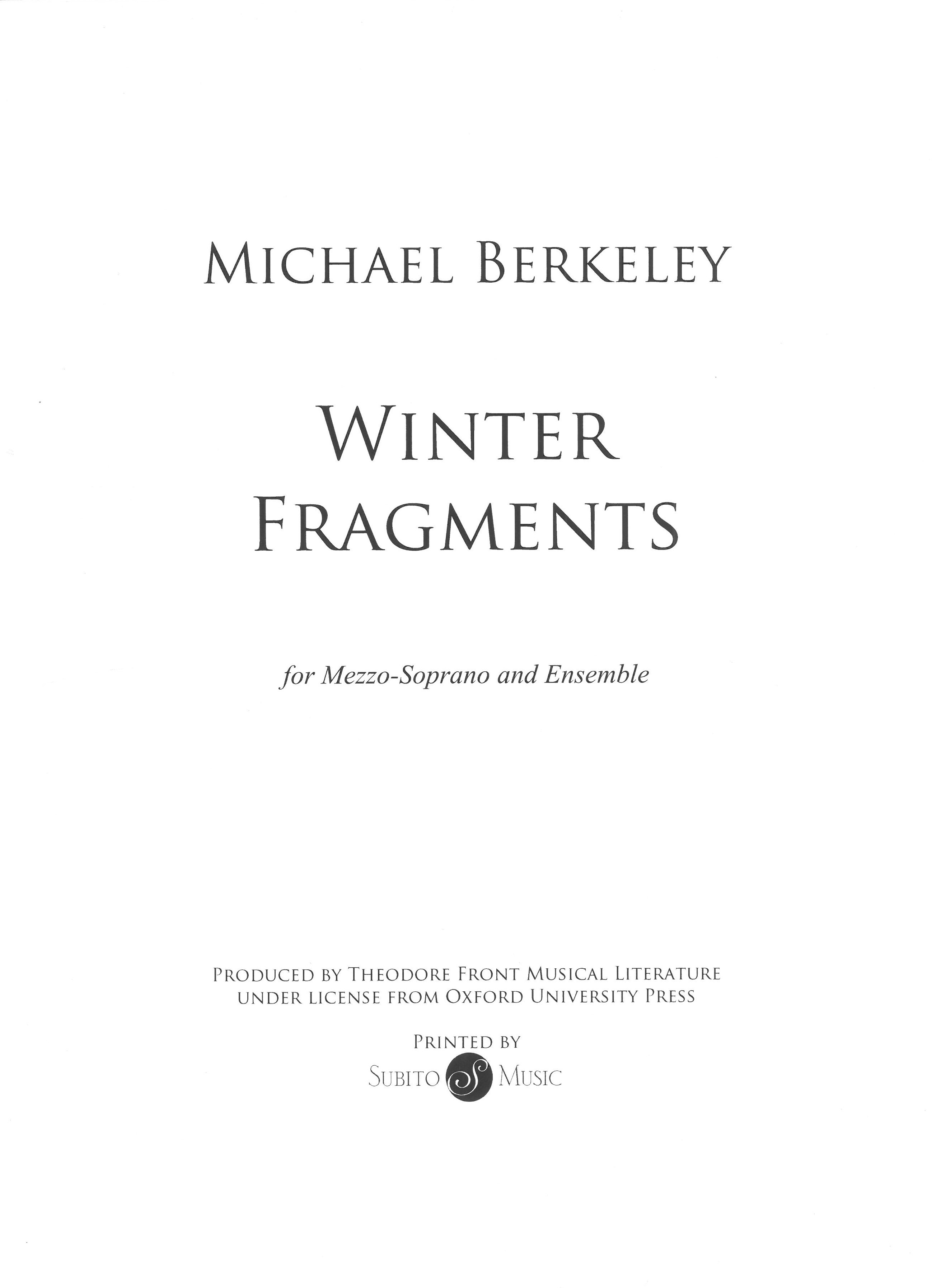 Winter Fragments : For Mezzo-Soprano and Ensemble.