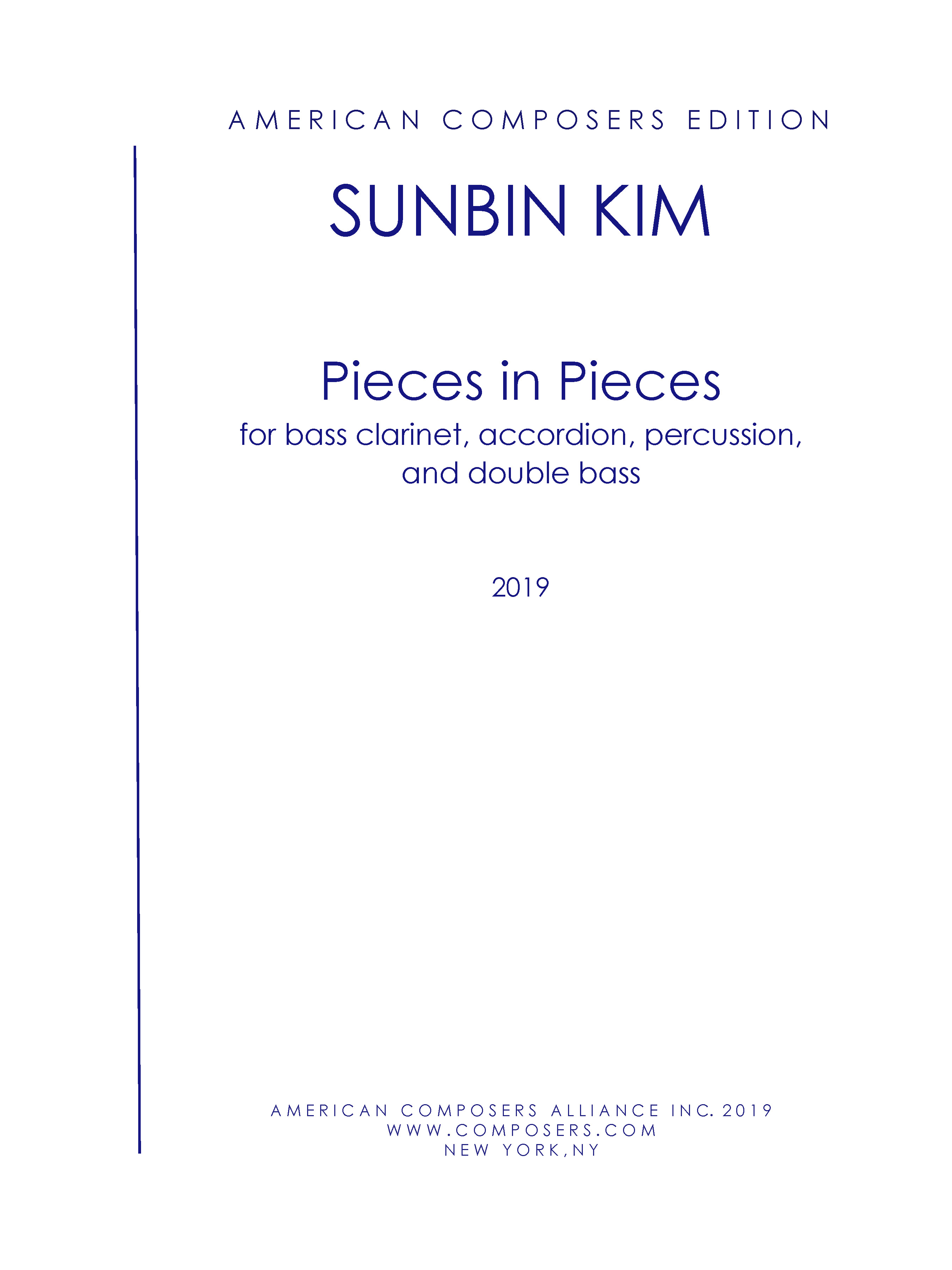 Pieces In Pieces : For Bass Clarinet, Accordion, Percussion and Double Bass (2019).