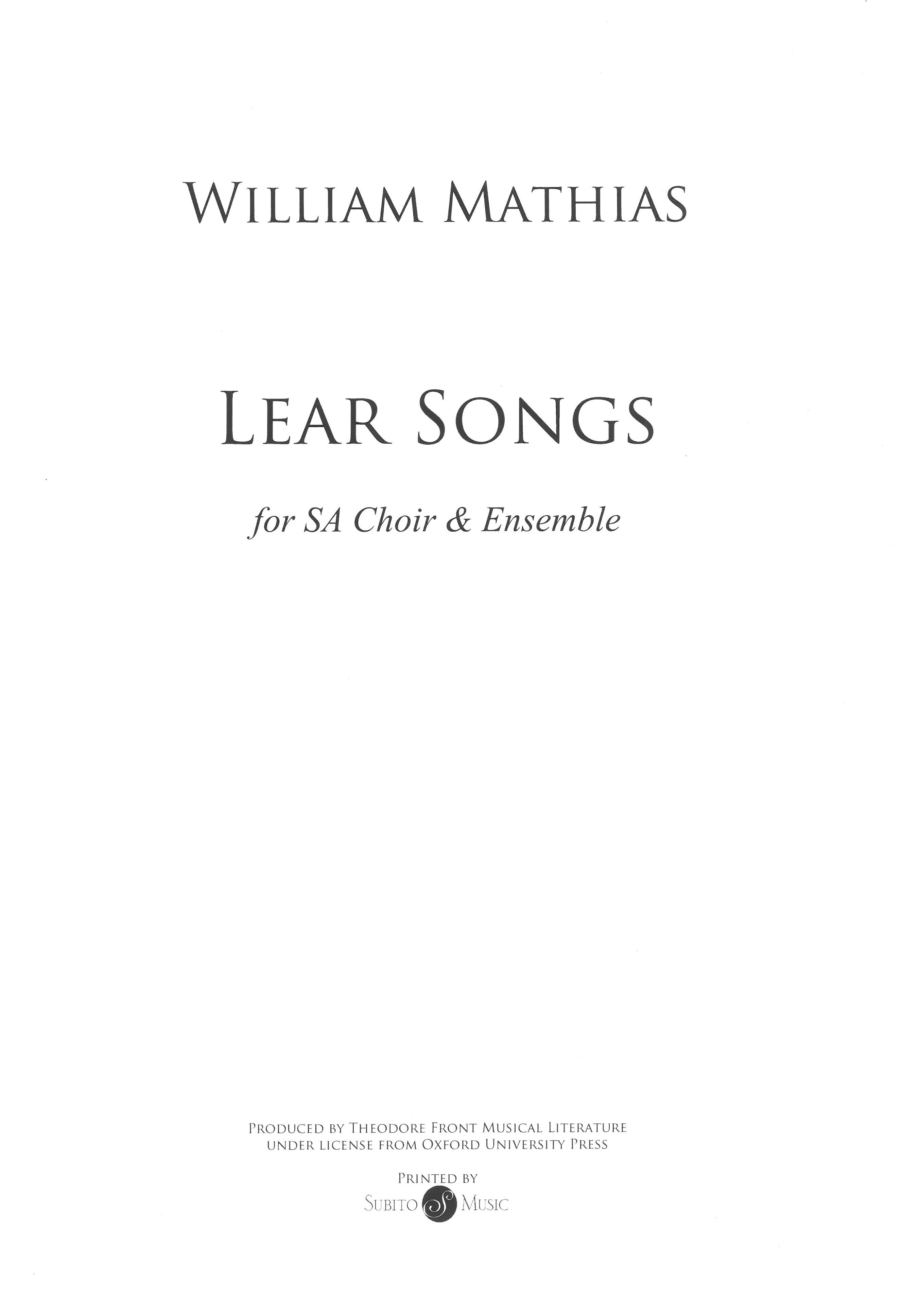 Learsongs : For Sa Choir and Ensemble.