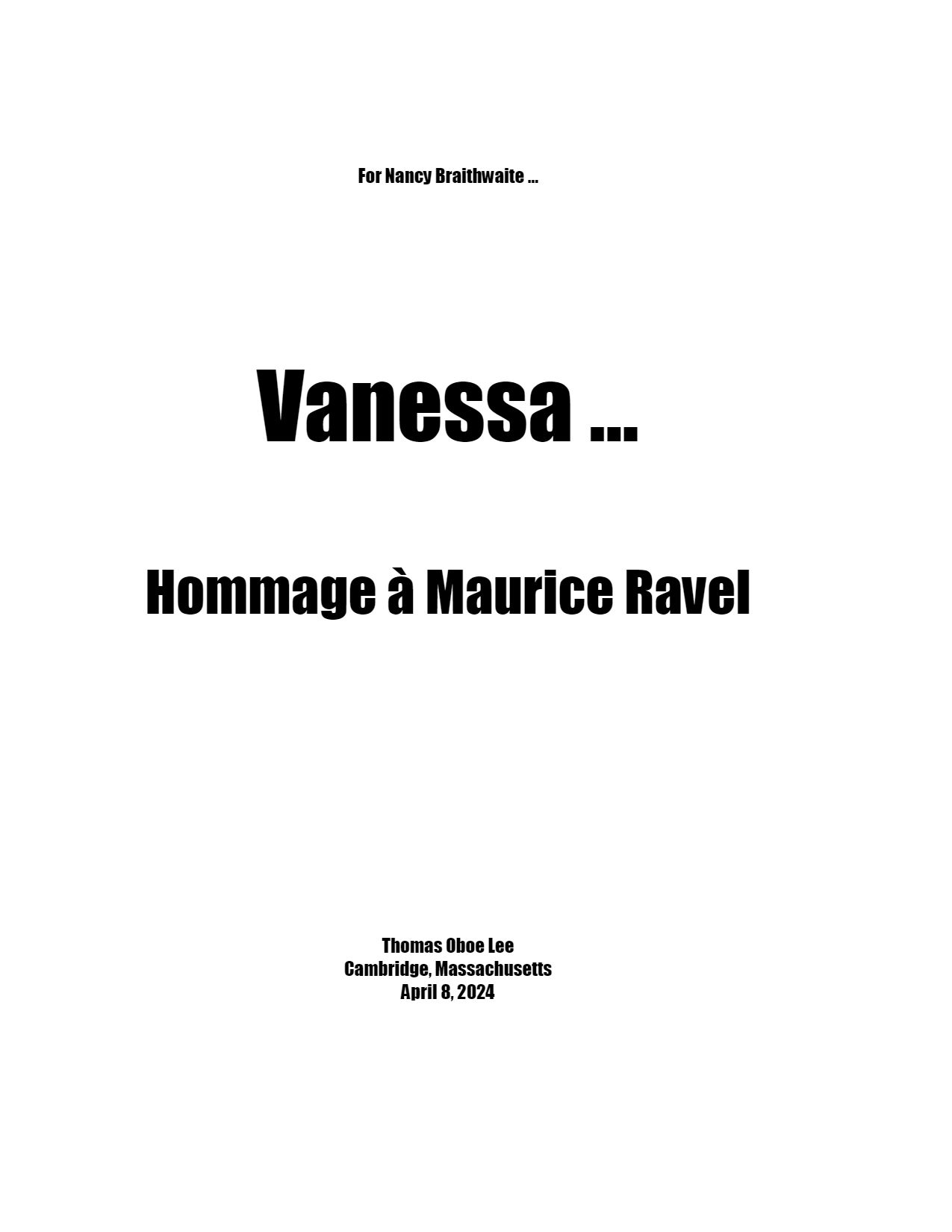 Vanessa - Hommage à Maurice Ravel : For Clarinet, Violin, Cello and Piano (2024).