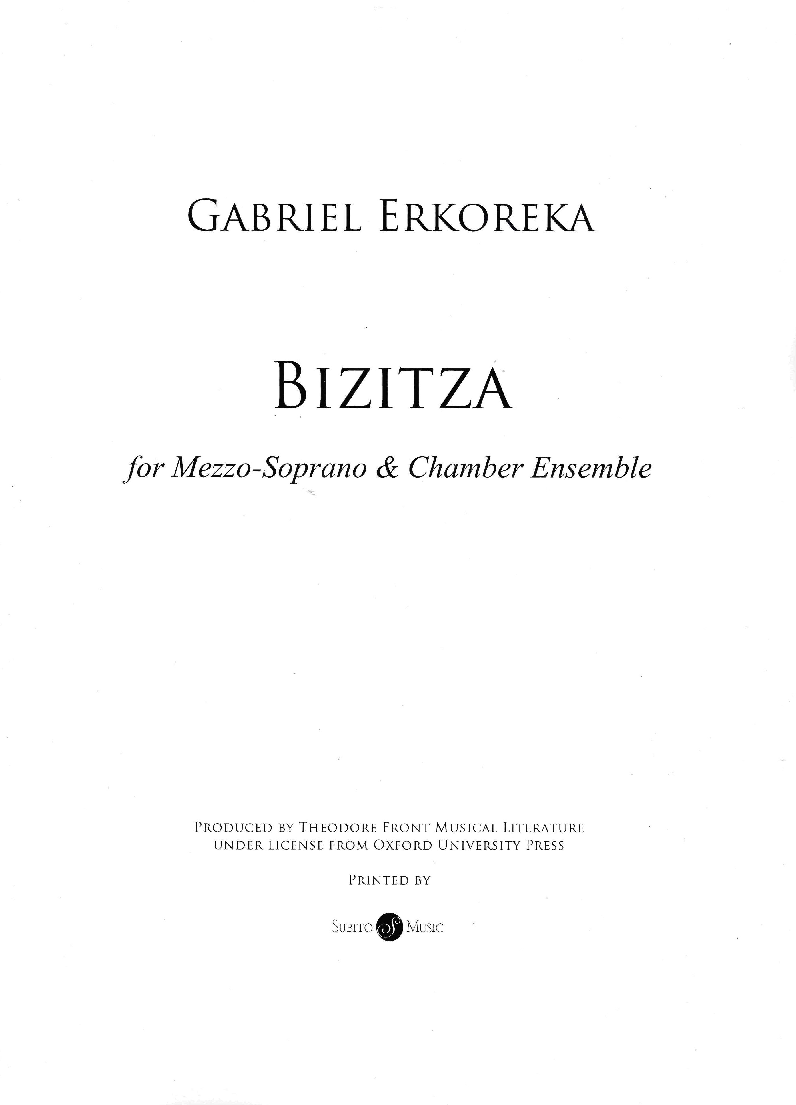 Bizitza : For Mezzo-Soprano and Chamber Ensemble.