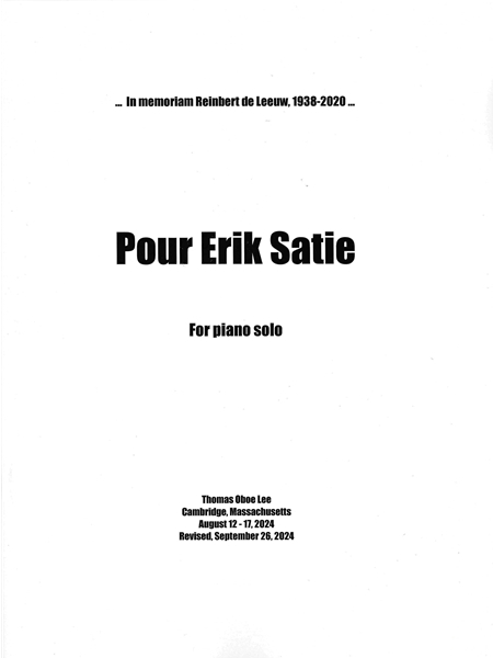 Pour Erik Satie : For Piano Solo (2024).