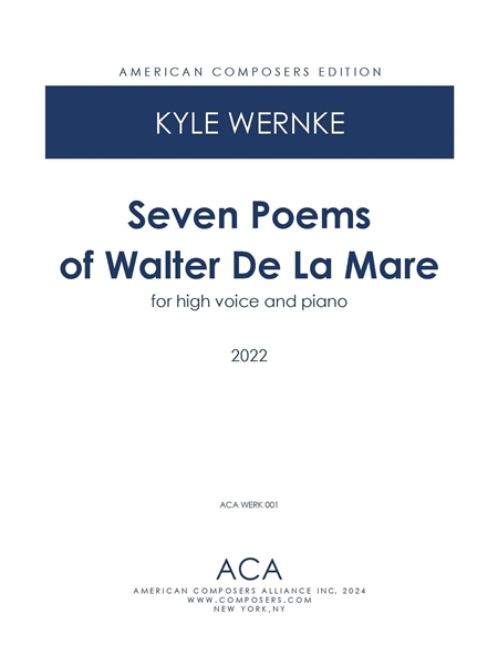 Seven Poems of Walter De La Mare : For High Voice and Piano (2022).