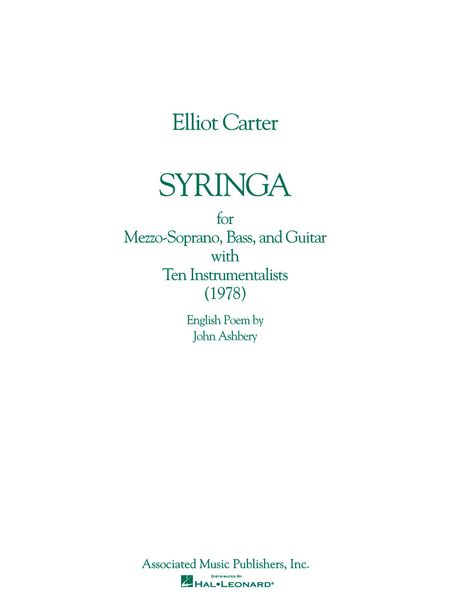 Syringa (1978) : For Mezzo-Soprano, Bass/Baritone, Guitar and 10 Instrumentalists.