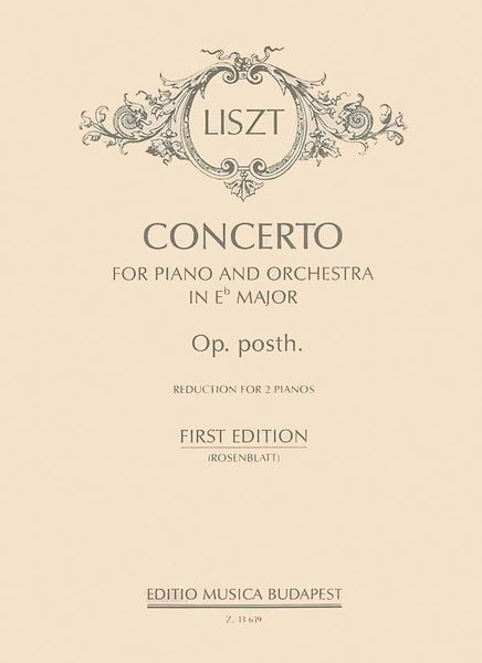 Piano Concerto In E Flat, Op. Posth. First Edition : For 2pf/4hds / edited by Yossele Rosenblatt.