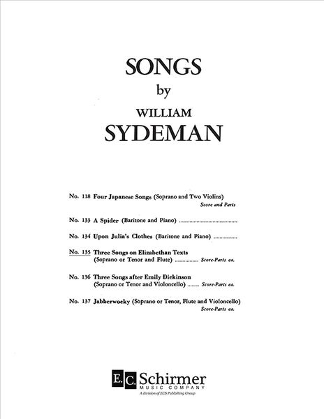 Three Songs On Elizabethan Texts : For Soprano (Or Tenor) And Flute.